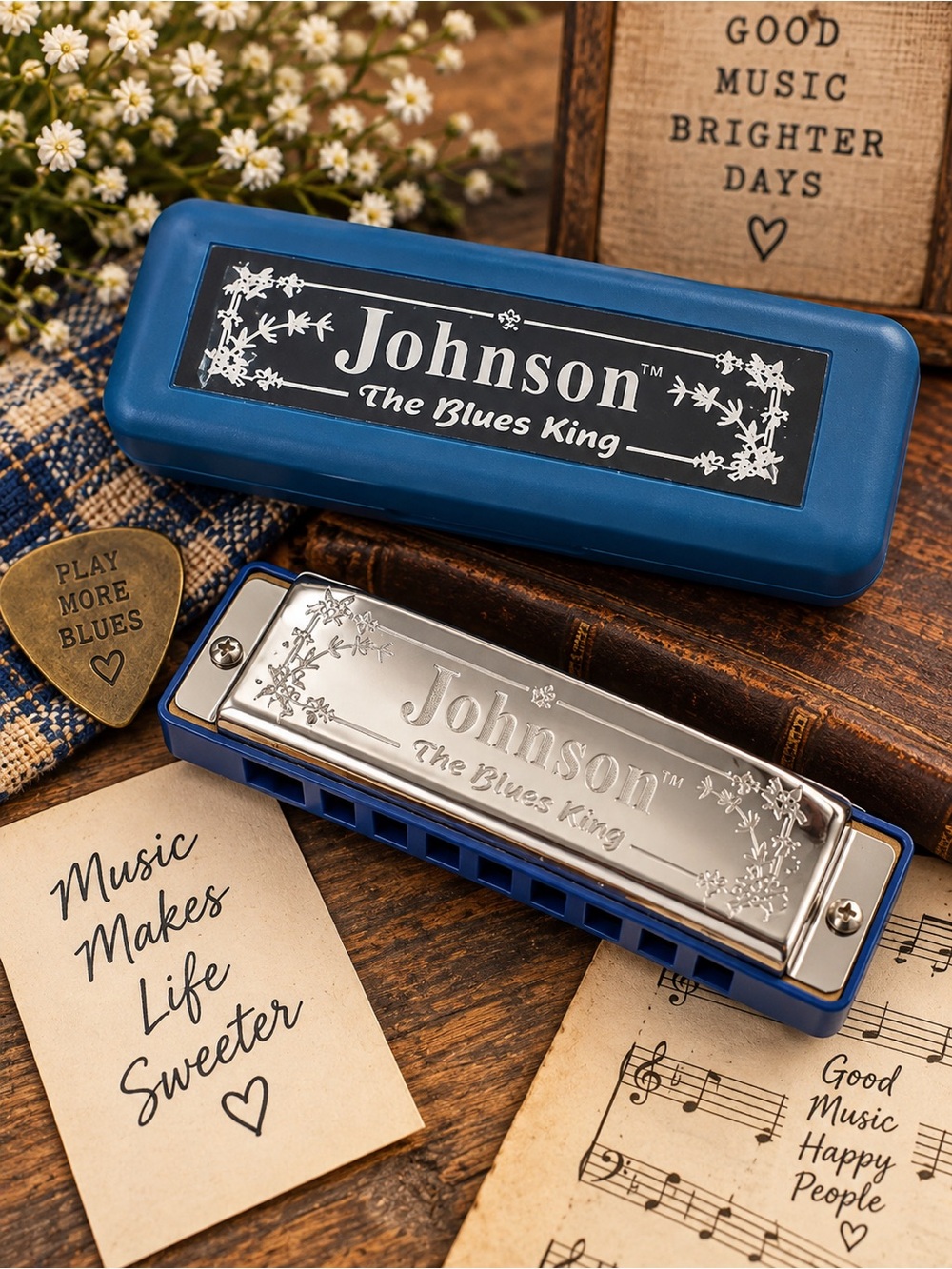 Johnson Blues King Harmonica Key of F Diatonic BK-520-F with Case & Cloth